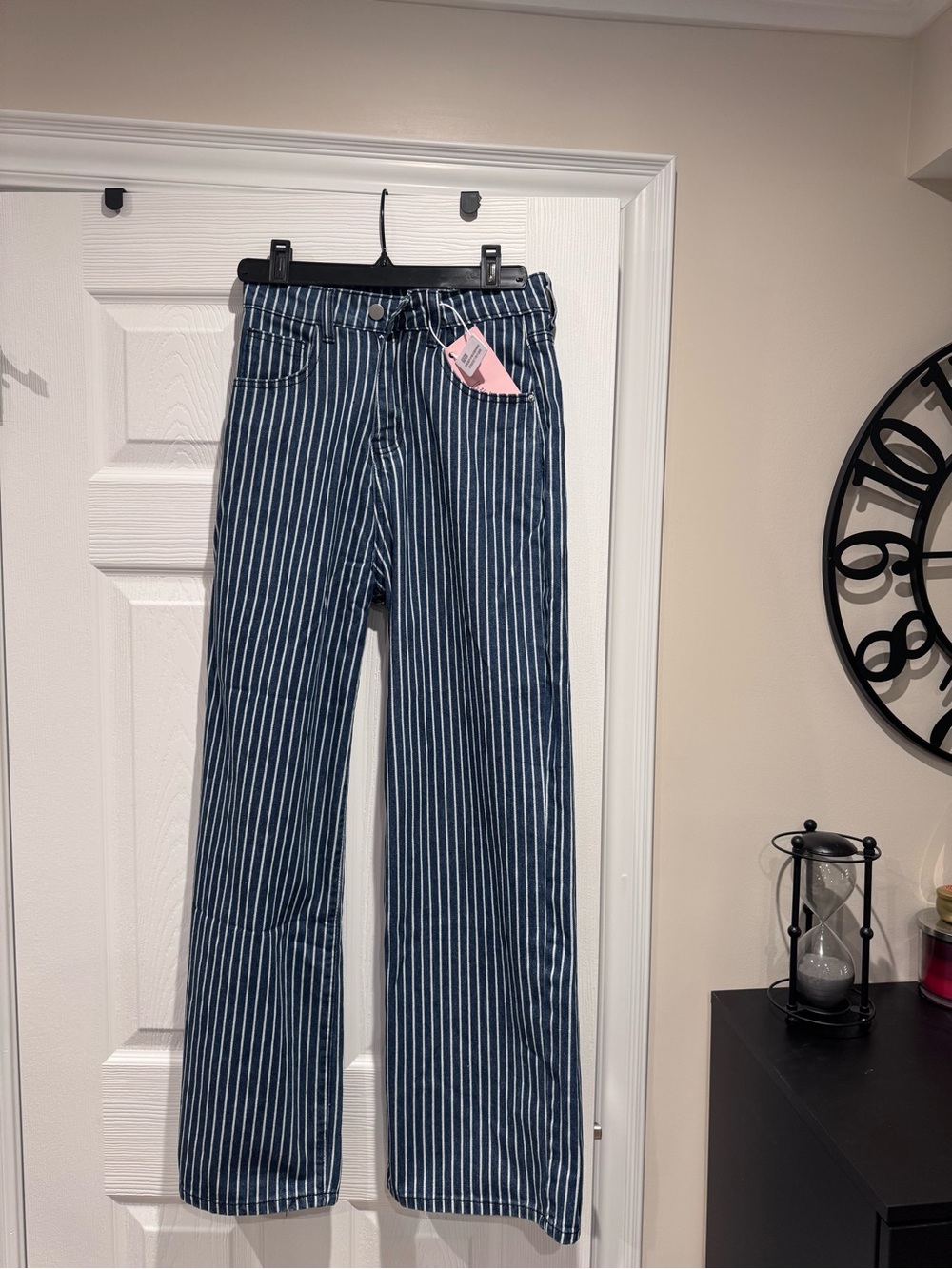 Striped Wide-Leg Jeans - Blue & White